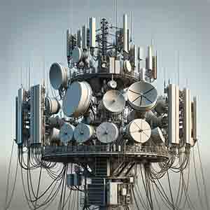 multiple base station antennas on a telecommunications tower