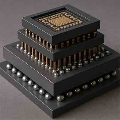 stacked semiconductor packaging with silicon interposers, thick silicon substrates, and through-silicon vias (TSVs)