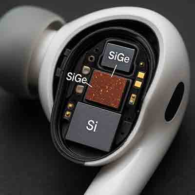 Earbud placed on multicolor wafer with adjacent IC packages