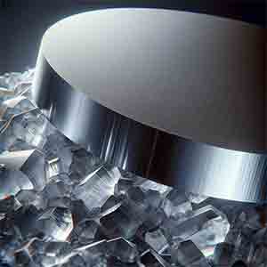 silicon on quartz substrate. It visually represents the unique combination of a thin, metallic-looking silicon layer on a translucent quartz base, showcasing the distinct properties of both materials.