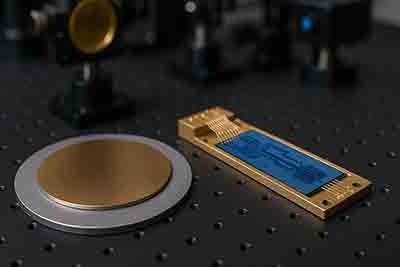 Thin film lithium niobate wafer on an optical testing station for high-speed photonic and electro-optic devices